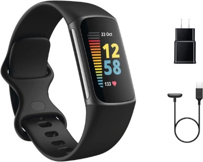 Picture of Fitbit Charge 5 Advanced Fitness Tracker with GPS, Heart Rate, Sleep & Health Tracker - Power Bundle with Adapter (Graphite Stainless Steel)