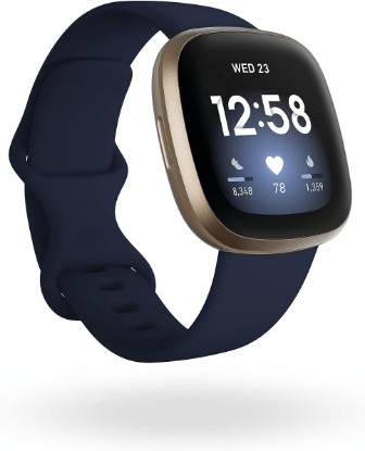 Picture of Fitbit Versa 3 Health & Fitness Smartwatch with GPS, 24/7 Heart Rate, Alexa Built-in, 6+ Days Battery, Midnight Blue/Gold, One Size (S & L Bands Included)