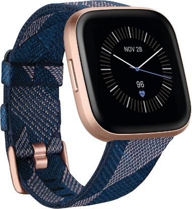 Picture of Fitbit Versa 2 Special Edition Health and Fitness Smart Watch with Heart Rate, Music, Alexa Built-In, Sleep and Swim Tracking, Navy and Pink Woven/Copper Rose, One Size (S and L Bands Included), 2.3