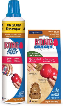 Picture of KONG Easy Treat and Snack Combo, Peanut Butter, 14 oz, Large | No-Mess Dispensing Treat Paste & Snack Combo for Stuffing KONG Classic & Rubber Toys to Extend Fun Play