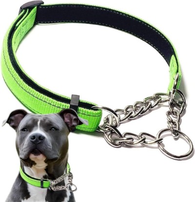 Picture of Martingale Collar for Large Dogs, Reflective Chain Dog Collar Green, L | No Pull Adjustable Nylon Soft Padded Stainless Steel Chain Dog Collar for Small Medium Large Breed Dogs