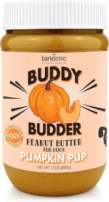 Picture of Pumpkin Pup Buddy BUDDER, 100% Natural Dog Peanut Butter, Healthy Peanut Butter Dog Treats, Made in USA, (17oz Jars)