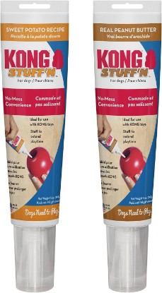 Picture of KONG Stuff'N Dog Treat Paste, Peanut Butter and Sweet Potato, 5 oz Each | Creamy Dog Treat Paste in a Tube for Stuffing KONG Toys, Made with Peanut Butter & Sweet Potato Flavors