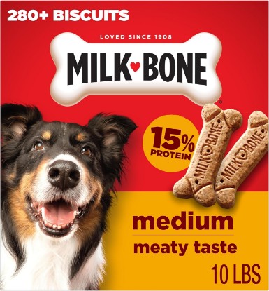 Picture of Milk-Bone Original Medium Dog Biscuits, 10 lb Box | 280+ treats, classic meaty taste, crunchy dog treats for dogs 20-50lbs, 15% protein, 12 vitamins & minerals, made in the USA