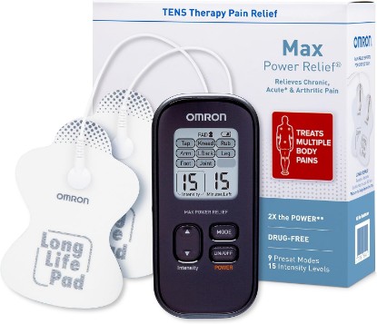 Picture of Omron Max Power Relief TENS Unit Muscle Stimulator | For Drug-Free Pain Relief - Portable Electric Massager for Muscles and Joints - Includes 2 Reusable TENS Unit Pads