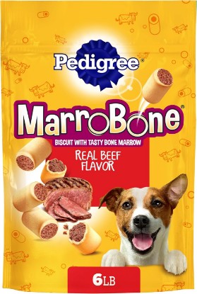 Picture of Pedigree MarroBone Bone Marrow Dog Treats, Beef Flavor, 6 lb | Real bone marrow & beef flavor, vitamins A, D & E, for dogs 5-25 lbs, resealable bag, great for small dogs 5-25 lbs