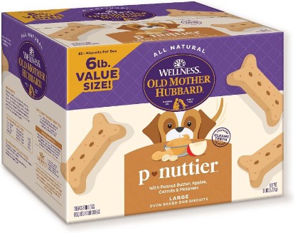 Picture of Wellness Old Mother Hubbard Classic P-Nuttier Dog Biscuits, Natural Training Treats, Peanut Butter Flavor, Large Size, 6 lb Box