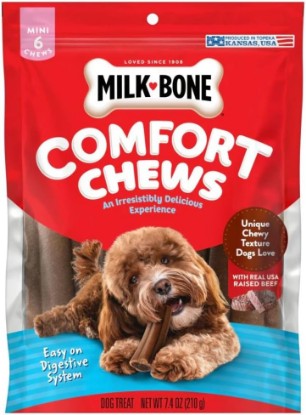 Picture of Milk-Bone Mini Comfort Chews, Dog Chews with Unique Chewy Texture and Real Beef, 7.4 Oz Bag of 6 Chews