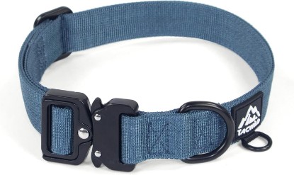 Picture of Dog Collar for Large Medium Small Dogs Leash Harness(Haze Blue, L) | Adjustable, Chew Proof Nylon, Metal Quick Release Buckle and D-Ring for Dog Tags