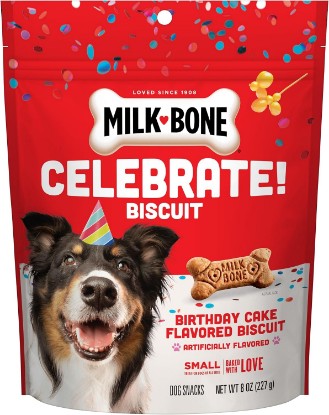 Picture of Milk-Bone Celebrate! Birthday Cake Artificially Flavored Dog Treats, 8 Oz. | 8-oz. bag, Small dog biscuits