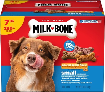 Picture of Milk-Bone Peanut Butter Flavor Biscuits, Small Dog Treats, 7 Lb. | Naturally and artificially flavored, 3 tail-wagging flavors, 250+ biscuits, 15% protein