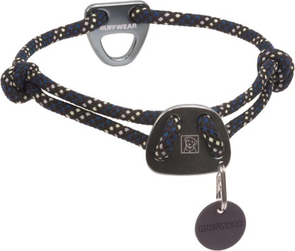 Picture of Ruffwear Knot-a-Collar, 7 mm Rope, Low Profile, Obsidian Black, 14"-20" | Heavy Duty Climbing Rope Dog Collar, Reflective Adjustable Design with Aluminum V-Ring & ID Tag Silencer for Everyday Use