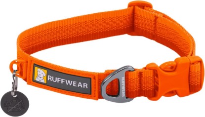 Picture of Ruffwear Front Range Dog Collar, Blaze Orange, 14"-20" | Durable Tubelok Webbing, Lightweight Adjustable, Side Release Buckle with Aluminum V-Ring & ID Tag Silencer for Everyday Use