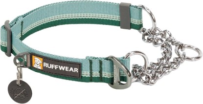 Picture of Ruffwear Chain Reaction Martingale Dog Collar, River Rock Green, 14"-20" | Adjustable Limited-Cinch Martingale Training Collar, Reflective, Stainless Steel Chain, Aluminum V-Ring & ID Tag Silencer