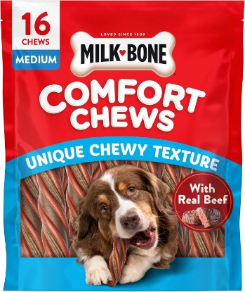 Picture of Milk-Bone Comfort Chews, Unique Chewy Texture & Real Beef, 16 Dog Chews | 40.8-oz. bag, For dogs 15-75 lbs., Rawhide-free dog chews, Made with real beef