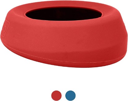 Picture of Kurgo Splash Free Wander Dog Water Bowl, Chili Red | No-Spill Travel Bowl for Dogs, Holds up to 24oz, Wedge Design Lays Flat on Car Seat, Food-Grade Silicone, BPA-Free