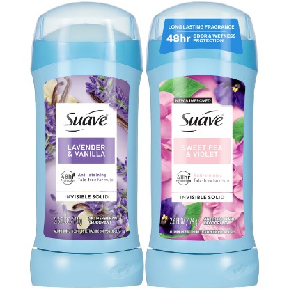 Picture of Suave Antiperspirant Deodorant for Women Variety 2-Pack – Lavender & Vanilla + Sweet Pea & Violet, Anti-Staining Invisible Solid, Talc-Free, 2.6 Oz Ea