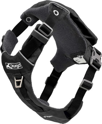 Picture of Kurgo Stash n' Dash Dog Harness, Black, Small | Packs into Its Own Pouch, Ripstop Fabric with Reflective Trim, Front & Back Leash Attachments, Designed for Hiking & Running