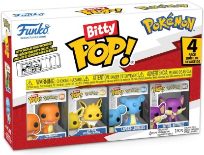 Picture of Funko Bitty POP! 4 Pack: Pokemon - Charmander, Jolteon, Lapras, Rattata | Official Video Games Merch - Tiny 0.9 inch Figures with Display Shelf - Cake Topper, Party Bag and Stocking Filler Gift
