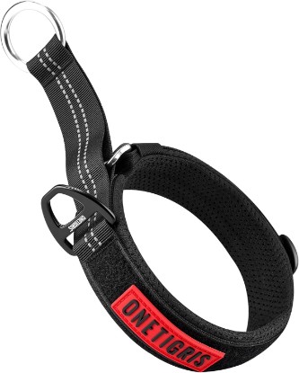 Picture of ONETIGRIS No Pull Martingale Dog Collar for Medium Large Dogs Black | Soft Padded Nylon Rope Slip Collar with Reflective Stitching Adjustable Training Collar Lightweight Heavy Duty Dual D-rings