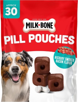 Picture of Milk-Bone Pill Pouches, Hickory Smoked Bacon Flavor, 30 Pill Pouches | 7.4-oz. bag, disguise your dog’s pills, fits most capsules and tablets