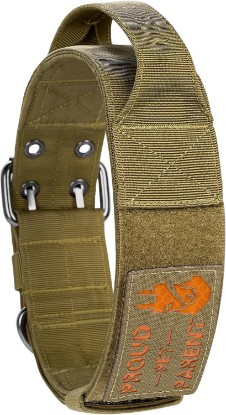 Picture of ONETIGRIS 2 Inch Wide Tactical Dog Collar with Handle Brown L | Nylon Collar for Medium and Large Dogs Heavy Duty Service Dog Collar Hardware for Training, Hiking & Outdoor Excursions