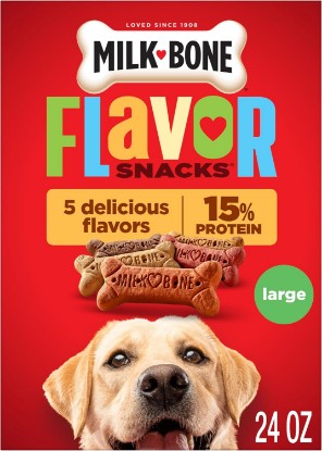 Picture of Milk-Bone Flavor Snacks, Large Dog Treats, 24 Oz. | 5 flavors per box (beef, chicken, turkey, bacon & sausage flavors with other natural flavors), made with 15% protein