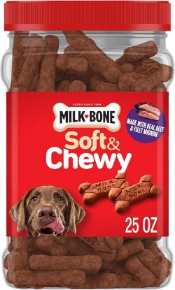 Picture of Milk-Bone Soft & Chewy Dog Treats, 25 Oz. Canister | Made with real beef & filet mignon, tender dog treats, easy to chew, for dogs of all ages and sizes