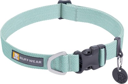 Picture of Ruffwear Hi & Light Dog Collar, Low-Profile, Sage Green, 9"-11" | Ultralight Adjustable 2-Tone Webbing, Easy On/Off Side Release Buckle with Aluminum D-Ring & ID Tag Silencer for Everyday Use