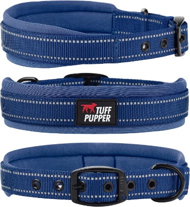 Picture of Tuff Pupper Ultra Comfort Padded Dog Collar | Thick Neoprene Padding | Ballistic Nylon Strap Dog Collar with Reflective Stitching | Durable Metal Buckle & Integrated ID Tag Holder | Waterproof Collars