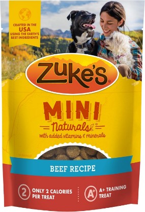 Picture of Zuke's Mini Naturals Dog Training Treats, Beef Recipe, 10 oz Pouch | Natural dog treats with real beef, only 2 calories each, soft and chewy bites, in a resealable pouch, made in the USA