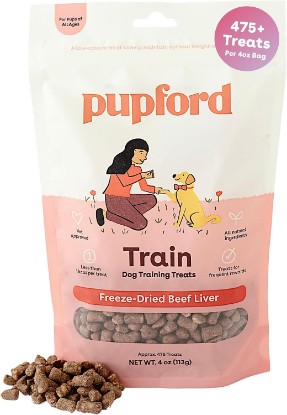 Picture of Pupford Freeze Dried Training Treats for Dogs & Puppies (Beef Liver, 4 oz) | 475+ treats per bag, Ultra low-calorie, Only 3 ingredients, All breed sizes, Mess free and bite sized, Trainer recommended
