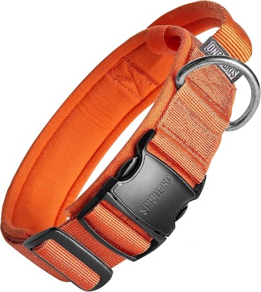Picture of ONETIGRIS Heavy Duty Dog Collar for Large Dogs with Traffic Handle Orange L | Tough Tactical Dog Collar with Metal Buckle, Milltary Nylon Adjustable Comfort Collar for Walking Training and Daily Use