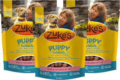 Picture of Zuke's Puppy Naturals Dog Training Treats, Pork & Chickpea Recipe, Nutrient-Rich Mini Dog Treats for Training, Grain Free Puppy Treats (5 Ounce (Pack of 3))