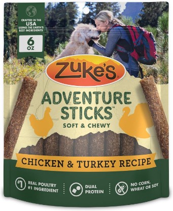 Picture of Zuke's Adventure Sticks Natural Dog Treats, Chicken & Turkey, 6 oz Pouch | Real meat dog treat sticks, soft and chewy, real chicken as the first ingredient, great for rewarding or snacks on the go