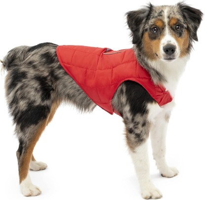 Picture of Kurgo Loft Dog Jacket, Chili Red/Charcoal, Extra Small | Reversible Dog Coat, Great for Cold Weather, Water-Resistant, Lightweight, Reflective Trim, 2-Way Zipper for Harness Access