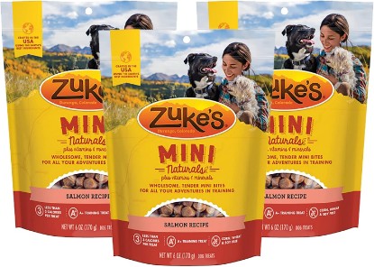 Picture of Zuke's Mini Naturals Dog Training Treats, Salmon Recipe, Soft Mini Dog Treats with Vitamins & Minerals, Made for All Breed Sizes, 6 Ounce Bag (Pack of 3)