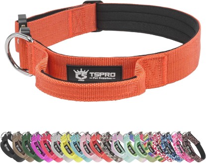 Picture of TSPRO Heavy Duty Tactical Dog Collar Quick Release Metal Buckle with Handle | Premium Dog Collar, Military Nylon, 1.5 Inch Wide, Soft Padded, Thick, Durable, Adjustable for Medium & Large Dogs (Orange L) Global Recycled Standard