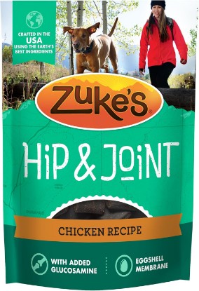 Picture of Zuke's Hip and Joint Dog Treats, Chicken Recipe, 16 oz Pouch | Natural adult and senior dog treats with added glucosamine to support joint health and mobility, in a resealable pouch