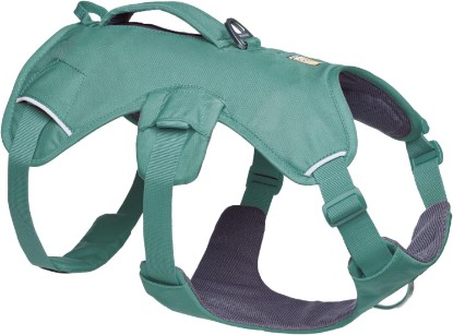 Picture of Ruffwear Web Master Dog Body Harness, River Rock Green, Medium | Three-Strap Style Prevents Backing Out, Side Release Neck Buckle, Handle for Lift and Assist, Three Leash Attachment Points