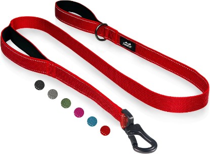 Picture of TwoEar 6FT 1IN Heavy Duty Dog Leash for Large Dogs with 2 Padded Handles | Traffic Handle Extra Control, Auto Lock Hook, Strong Reflective Walking Leash for Night Safety, Medium and Large Breeds,Red