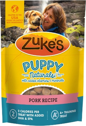 Picture of Zuke’s Puppy Naturals Training Dog Treats, Pork & Chickpea, 5 oz Pouch | Natural puppy treats with real pork, only 2 calories each, soft and chewy bites, in a resealable pouch, made in the USA