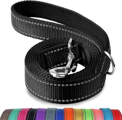 Picture of Joytale Reflective Dog Leash for Medium & Large Dogs, 6 FT x 1", Black | Heavy Duty Nylon Webbing, Padded Handle for Comfort, Visible at Night, for Walking & Training Global Recycled Standard