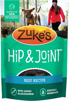 Picture of Zuke's Hip and Joint Dog Treats, Beef Recipe, 16 oz Pouch | Natural adult and senior dog treats with added glucosamine to support joint health and mobility, in a resealable pouch
