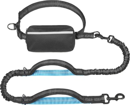 Picture of iYoShop Hands Free Dog Leash with Zipper Pouch, Large, 25-120 lbs, Black | Waist Leash, Dual Padded Handles, Shock-Absorbing Bungee, Adjustable Waist Belt, Walking and Running