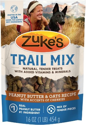 Picture of Zuke's Trail Mix Dog Treats, Real Peanut Butter & Oats Recipe, 16 oz Pouch | Real peanut butter recipe, soft and tender, great training dog treat on the go, resealable pouch, made in the USA