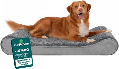 Picture of Furhaven Orthopedic Dog Bed for Large Dogs, Luxe Lounger Contour Mattress with Solid Orthopedic Foam Slab for Joint Support, Removable Washable Cover, Jumbo XL, Plush Suede, Gray