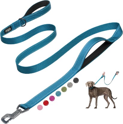 Picture of Fida Heavy Duty Dog Leash for Medium Large Dogs, 6 FT, Dual Padded Handles | Traffic Handle for Close Control, Advanced Easy Snap Hook, Reflective, Strong Nylon Webbing for Daily Walks & Training, Blue Global Recycled Standard