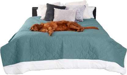 Picture of Furhaven Waterproof & Non-Slip King Size Mattress Cover Protector for Dogs & Cats, Washable, For Beds, Couches, & Car Seats - Quilted Twill Blanket Mattress Cover - Nile Blue, Jumbo/King Size