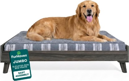 Picture of Furhaven (Old Version) Elevated Dog Bed Frame for 44" x 35" XL Dog Beds, Easy Assembly - Mid-Century Modern Bed Frame - Gray Wash, Jumbo/XL
